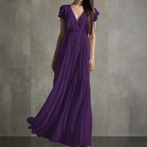 WHITE by Vera Wang Purple Amethyst Ruffle Bridesmaid Maxi Dress VW360528 Sz 6